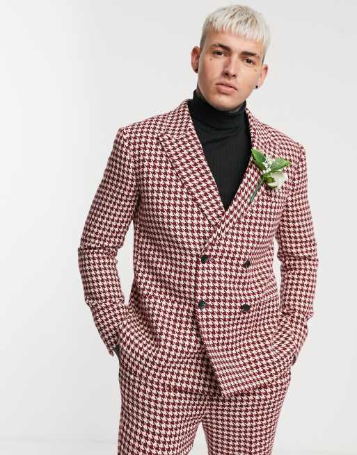ASOS DESIGN slank dobbeltradet bryllupshabit med stor houndstooth, 2 af 3