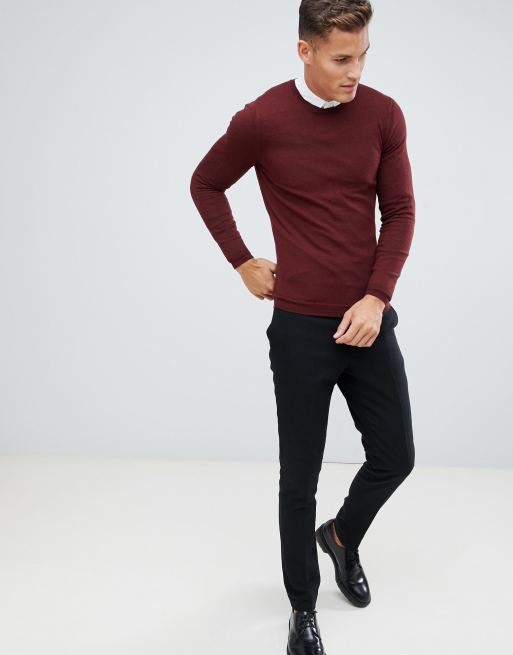 Bordeaux tætsiddende trøje i merinould fra ASOS DESIGN, 4 af 4