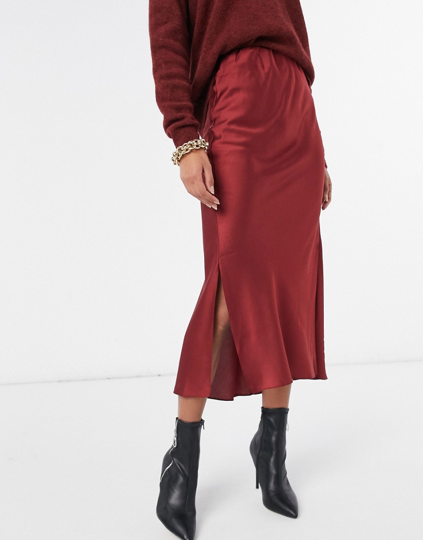фото Бордовая атласная юбка миди косого кроя в стиле комбинации asos design-многоцветный