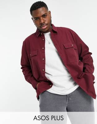 Бордовая куртка-рубашка из саржи ASOS DESIGN Plus-Красный