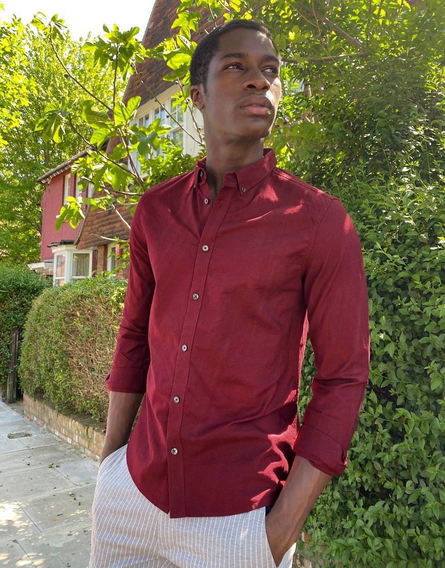 фото Бордовая оксфордская рубашка с длинными рукавами burton menswear-красный