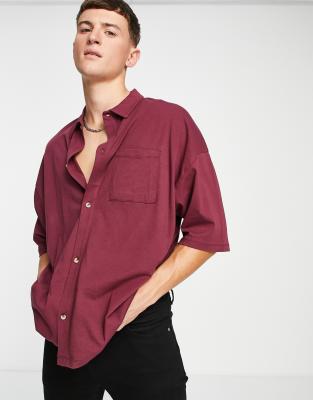 Бордовая трикотажная oversized-рубашка ASOS DESIGN-Красный