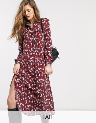 фото Бордовое платье-рубашка topshop tall-фиолетовый