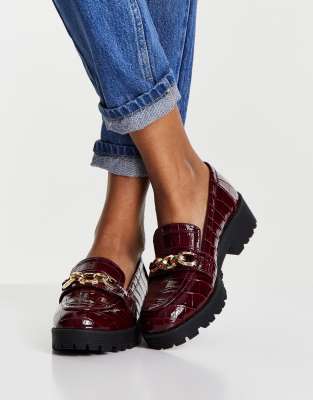 Туфли для офиса Бордовые лоферы с пряжкой и крокодиловым принтом Miss Selfridge Lucas-Красный