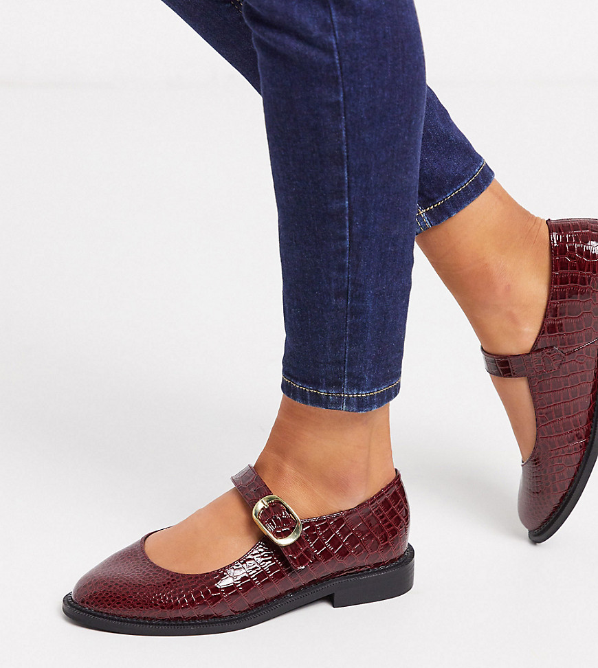 фото Бордовые туфли на плоской подошве с ремешком для широкой стопы asos design-красный
