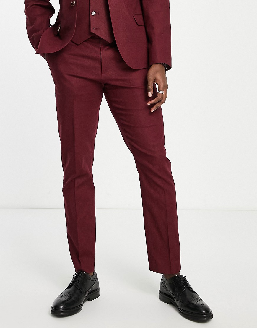фото Бордовые узкие брюки изо льна asos design-красный