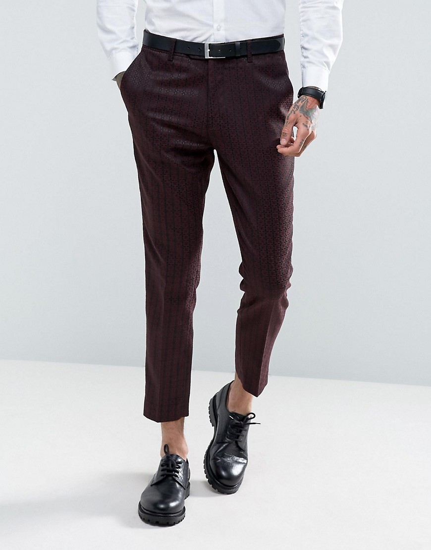 Бордовые узкие брюки укороченного кроя с геометрическим принтом Gianni Feraud-Красный