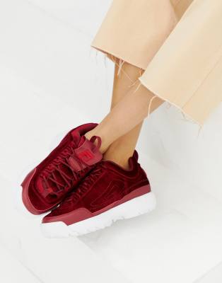 fila disruptor ii premium red velour trainers