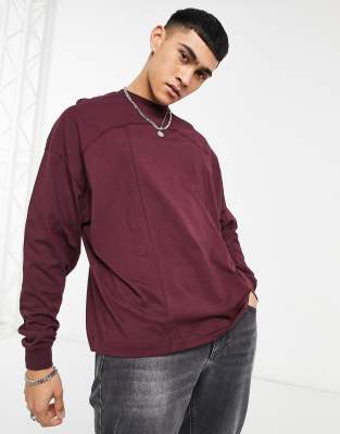 фото Бордовый лонгслив в стиле oversized и в бейсбольном стиле asos design-красный