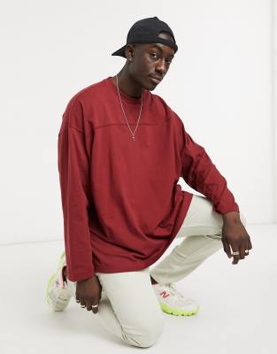 фото Бордовый лонгслив в стиле oversized с декоративными швами asos design-красный