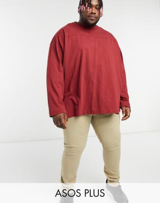 фото Бордовый oversized-лонгслив с декоративными швами asos design plus-красный