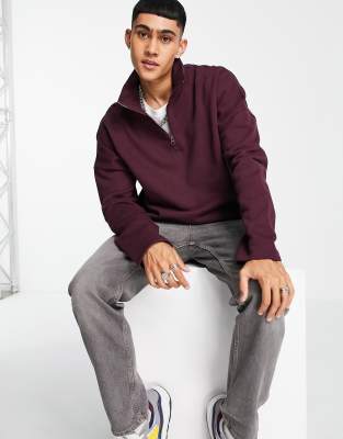 Cвитшоты Бордовый oversized-свитшот на короткой молнии от комплекта ASOS DESIGN-Красный