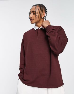 фото Бордовый oversized-свитшот с воротником поло в стиле регби asos design-красный