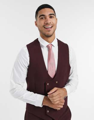  Бордовый жилет супероблегающего кроя с добавлением шерсти ASOS DESIGN wedding-Красный