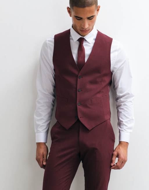 ASOS DESIGN – Bordowy garnitur 3-częściowy o obcisłym kroju, 2 z 4