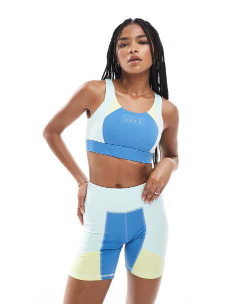 Born Living Yoga – Darana – Sport-BH in Celadon-Blau/Wave-Blau/Gelbgrün mit hoher Stützfunktion - view 1
