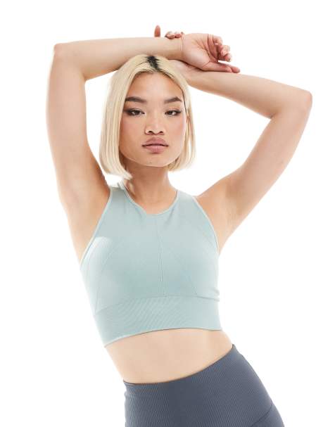 Born Living Yoga – Keila – Nahtloser Sport-BH in Jadegrau mit herausnehmbaren Pads - view 1