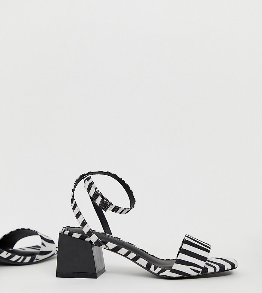 фото Босоножки для широкой стопы на блочном каблуке с зебровым принтом asos design honeywell-мульти