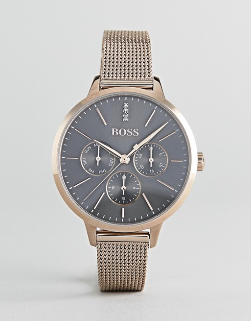 BOSS 1502424 Symphony Chronograph Mesh Watch In Rose Gold