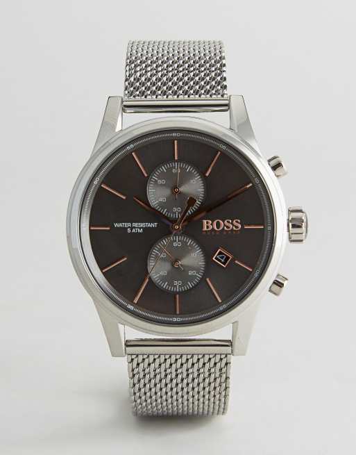 Hugo boss mens jet silver mesh chronograph watch clearance 1513440