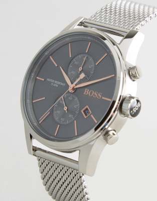 hugo boss jet silver mesh watch