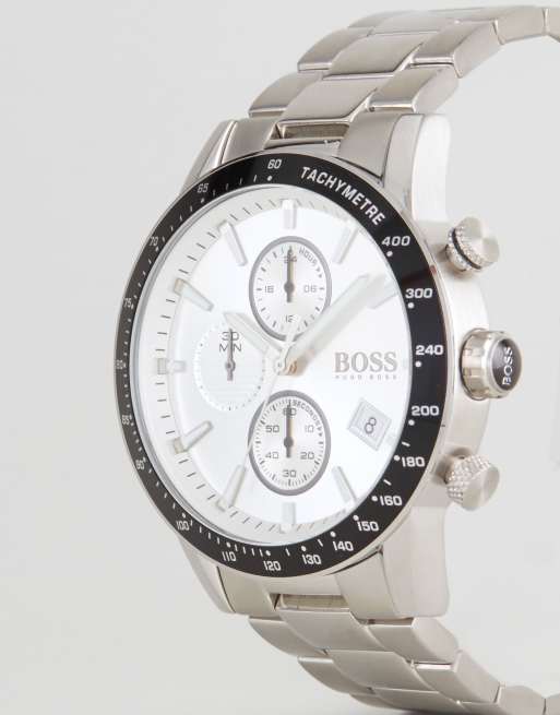 BOSS 1513511 Rafale chronograph bracelet watch in silver ASOS