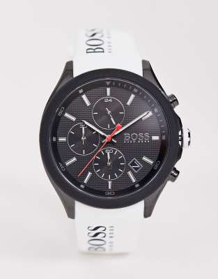 Hugo Boss Black-plated Chronograph Watch With White Logo Strap Men's ...