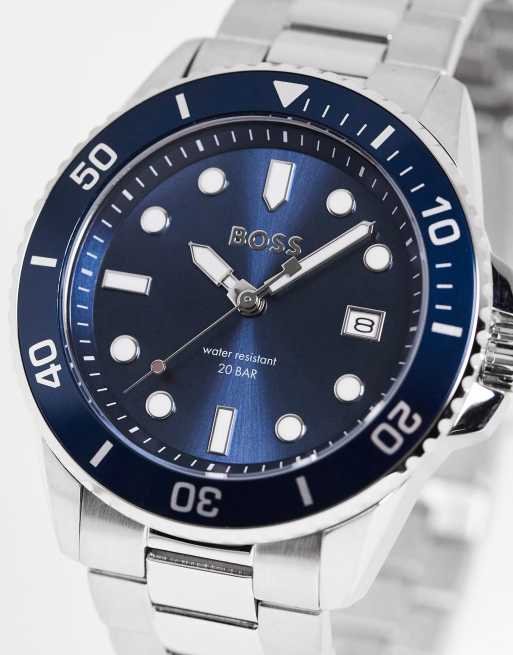 BOSS – 1513916 – Srebrny zegarek na bransolecie z niebieską tarczą