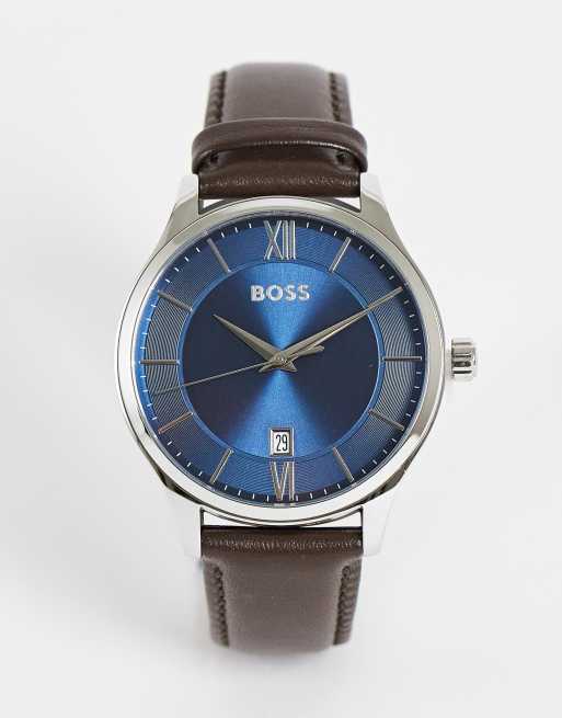 Boss - 1513955 - Orologio in pelle con quadrante blu, colore marrone