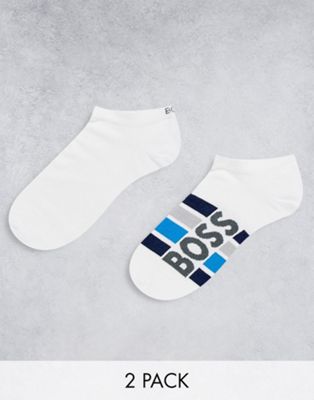 Boss 2 pack liner socks in white
