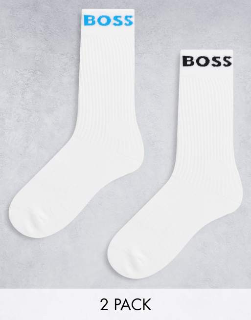Boss 2 pack logo socks in white