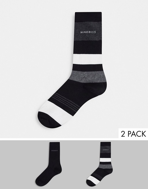 BOSS 2 pack stripe socks in black and grey