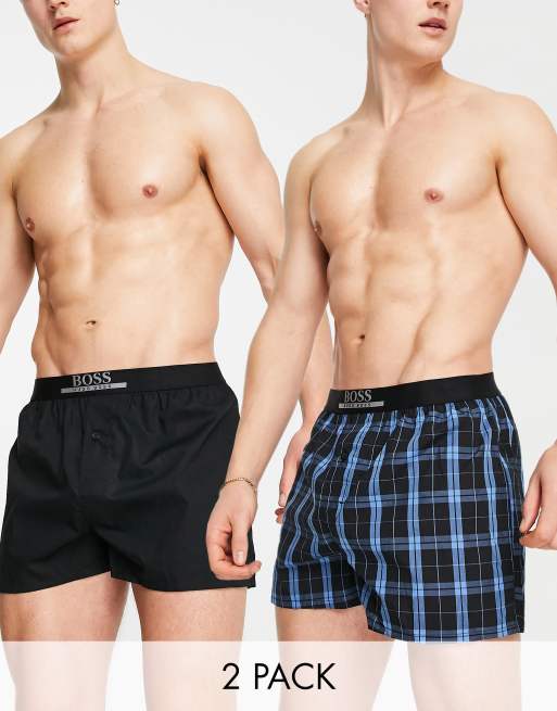 BOSS – 2er-Pack Boxershorts in Schwarz/Blau kariert