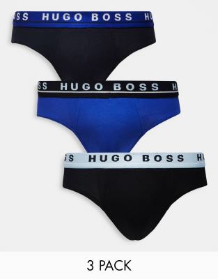 BOSS Bodywear BOSS 3-pack briefs with all-over logo waistband in blue/navy/black-Multi