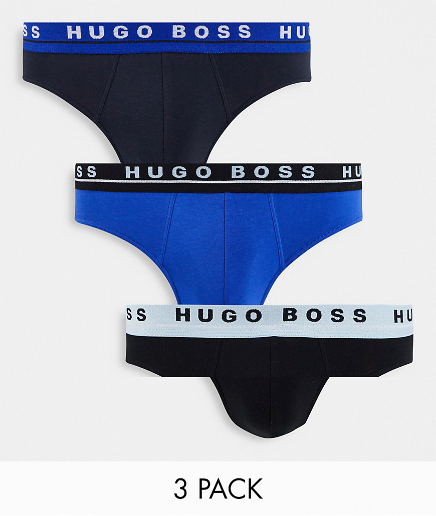 BOSS 3 pack briefs with allover logo waistband in blue/ navy/ black-Multi