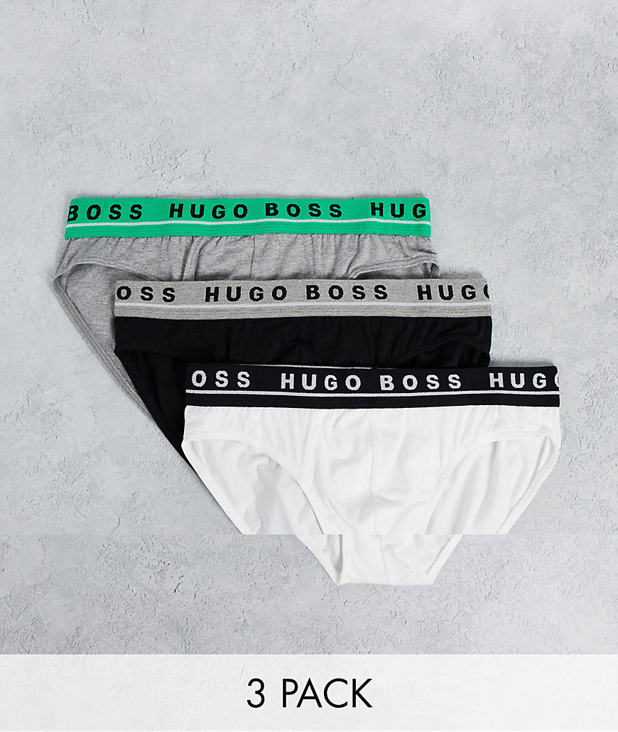BOSS 3 pack briefs with coloured waistband in black/ grey/ white-Multi