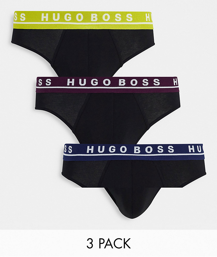 BOSS 3 pack briefs with coloured waistband in black
