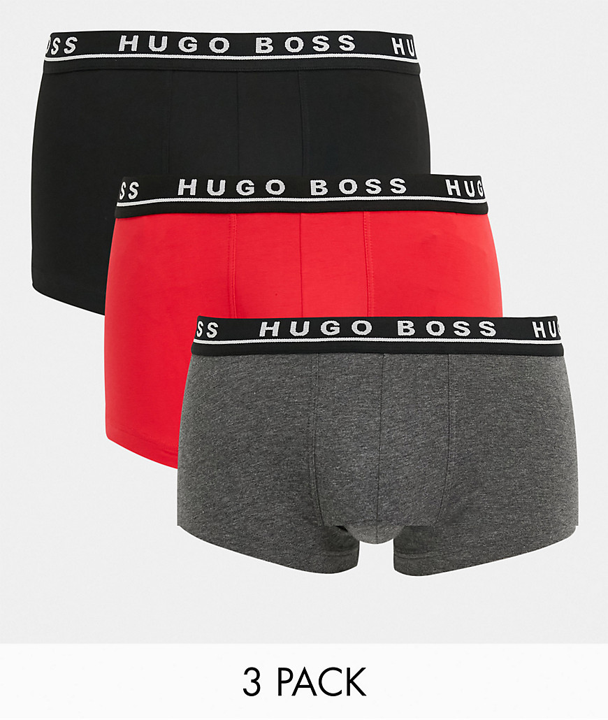 BOSS 3 pack contrast waistband trunks in black and red