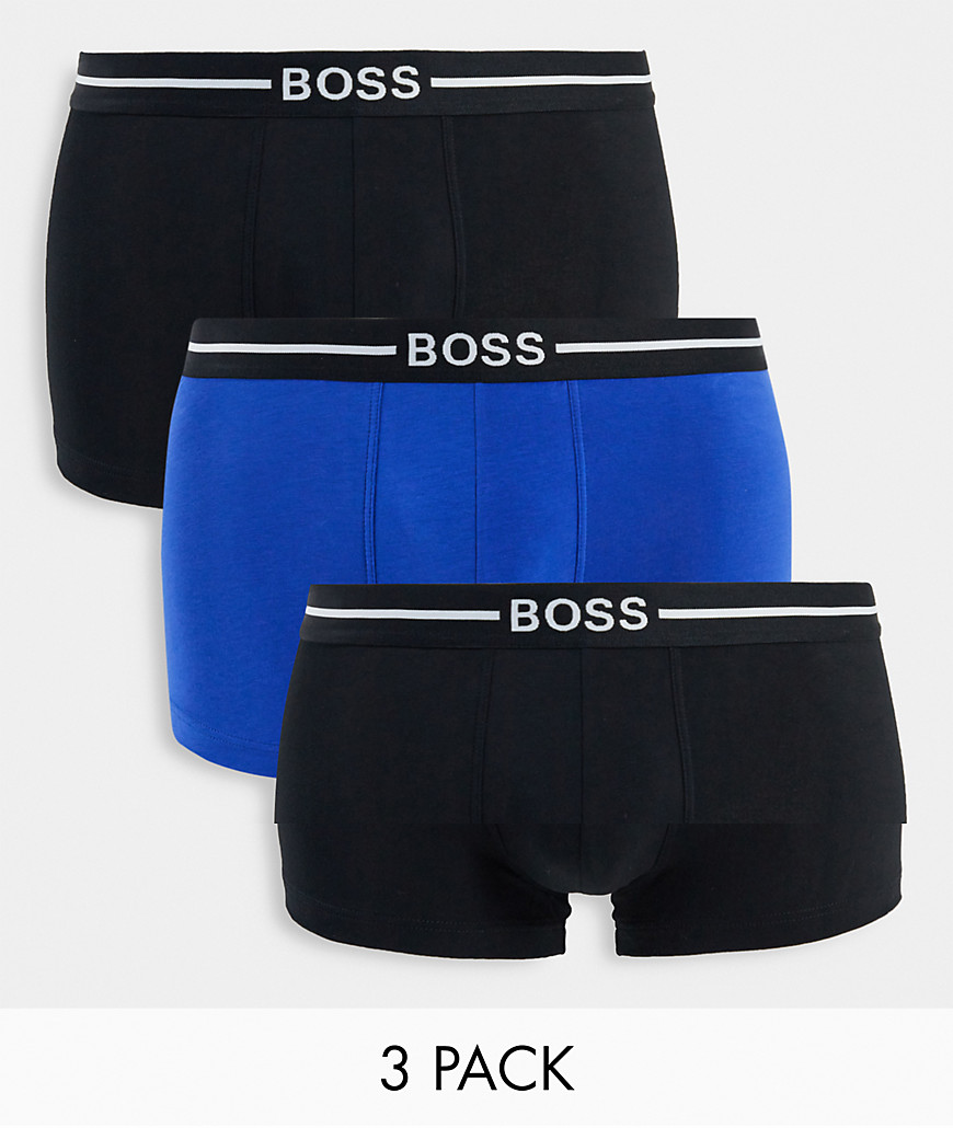 Boss Bodywear Boss 3 Pack Cotton Trunks In Black And Blue - Multi