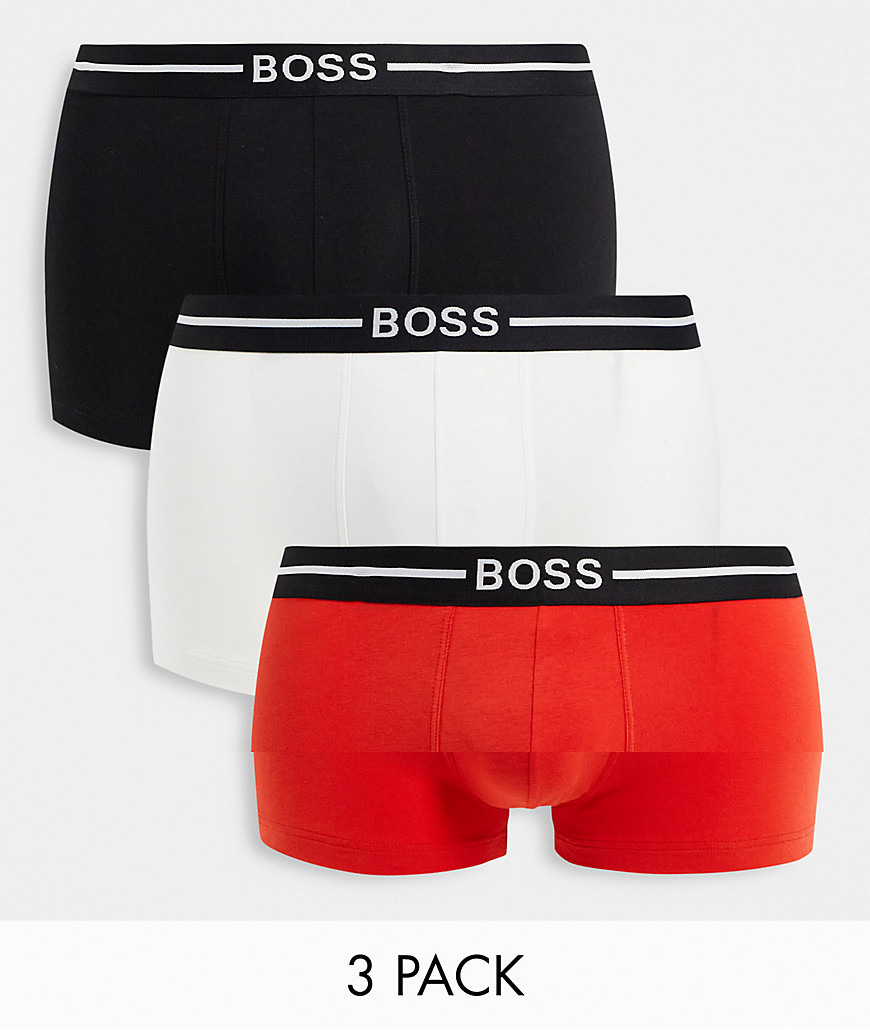 Boss Bodywear Boss 3 Pack Cotton Trunks In Black/ Red/ White - Multi