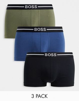 Boss 3 pack trunks in khaki/black/blue