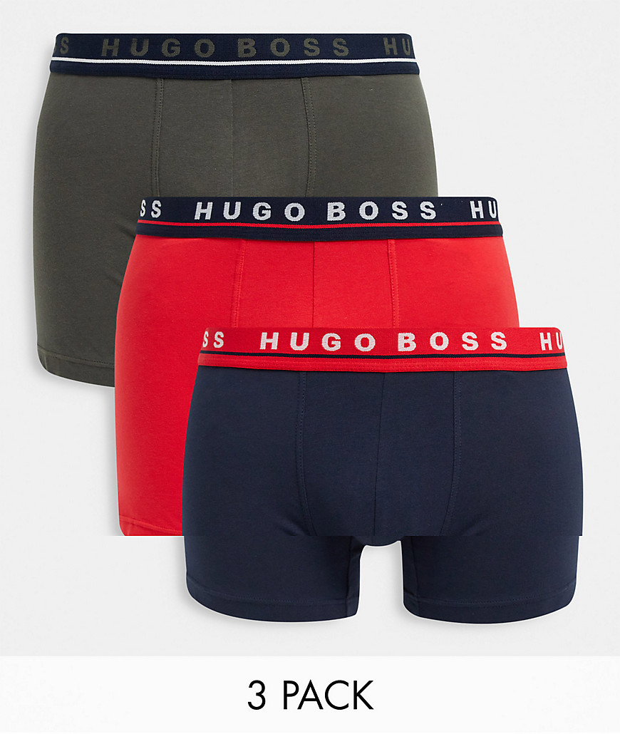 BOSS 3 pack trunks in navy/ khaki/ red