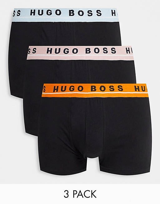  Underwear/BOSS 3 pack trunks with allover coloured logo waistband in black 