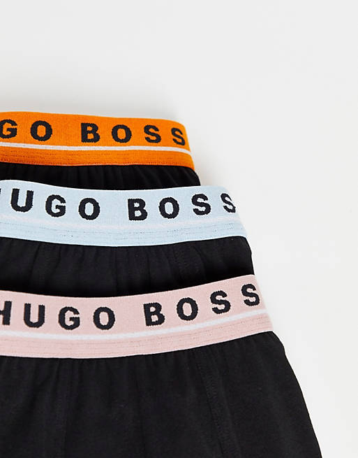  Underwear/BOSS 3 pack trunks with allover coloured logo waistband in black 