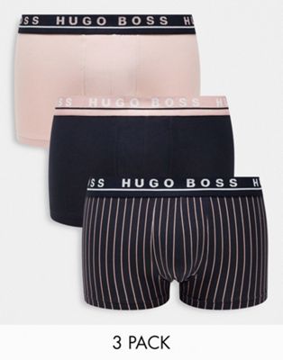 BOSS 3 pack trunks with allover logo waistband in black/ pinkstripe/ pink