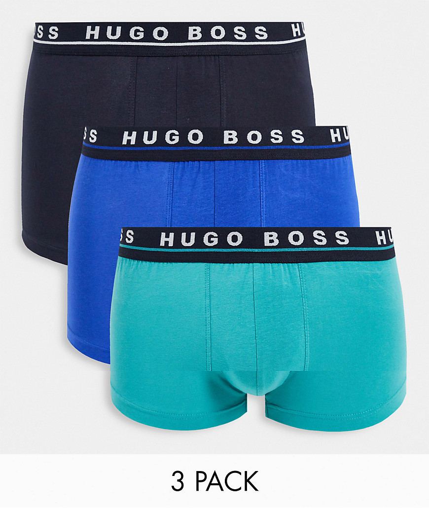 BOSS 3 pack trunks with allover logo waistband in blue/ green/ black-Multi