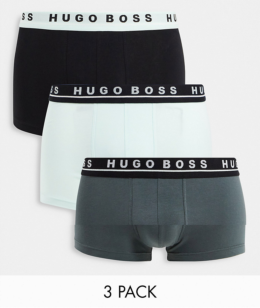 BOSS 3 pack trunks with allover logo waistband in grey/ black/ light blue-Multi