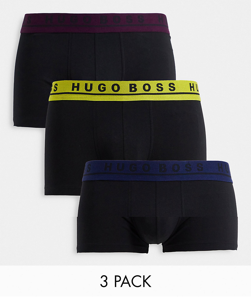 BOSS 3 pack trunks with coloured waistband in black