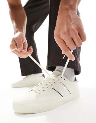 BOSS by Hugo Boss BOSS aiden plimsoll trainers in white and brown