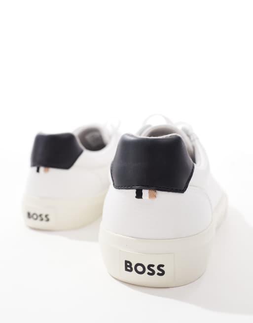 BOSS - Aiden - Sneakers bianche in pelle con logo a contrasto sul tallone, 4 di 5